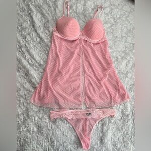 Rampage Vintage Y2K Pink Polka Dot Chemise Set